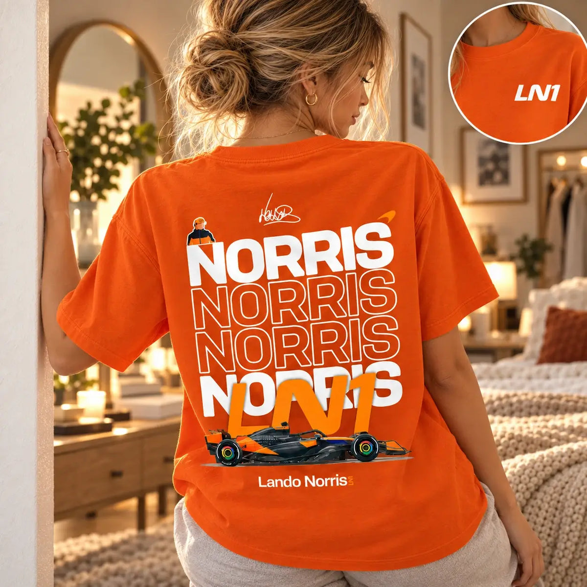Orange Lando Norris LN1 T-shirt lifestyle back print