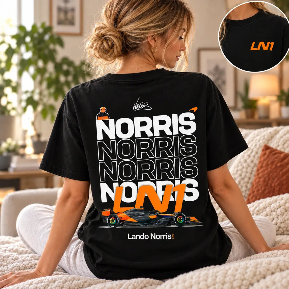 Black Lando Norris LN1 T-shirt lifestyle back print