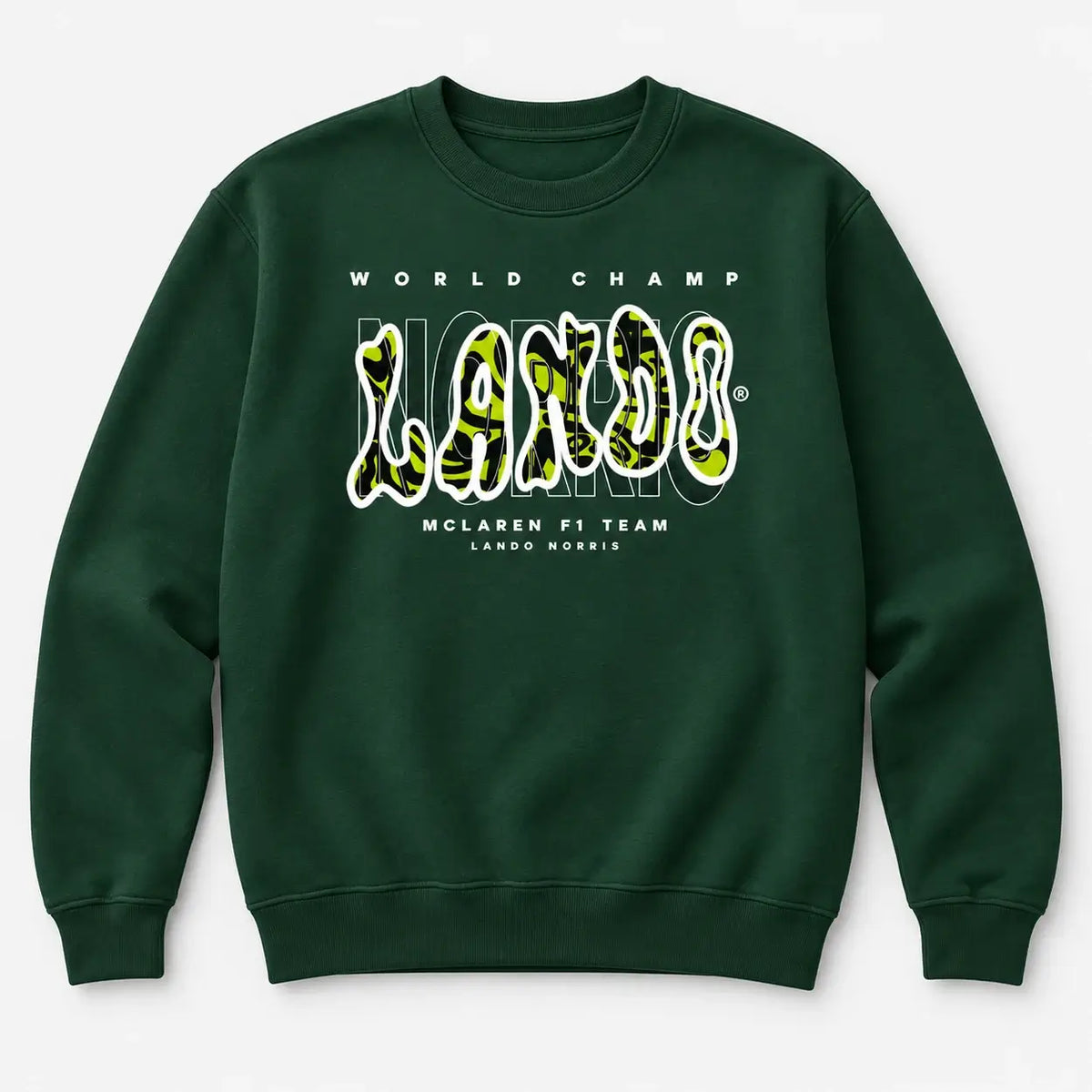 Bottle green Lando Norris World Champ jumper front mockup