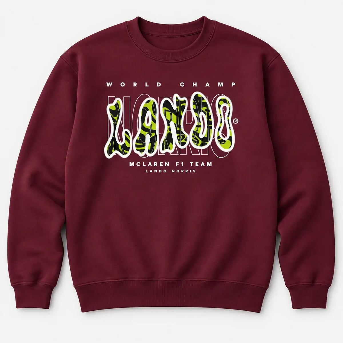Burgundy Lando Norris World Champ jumper front mockup