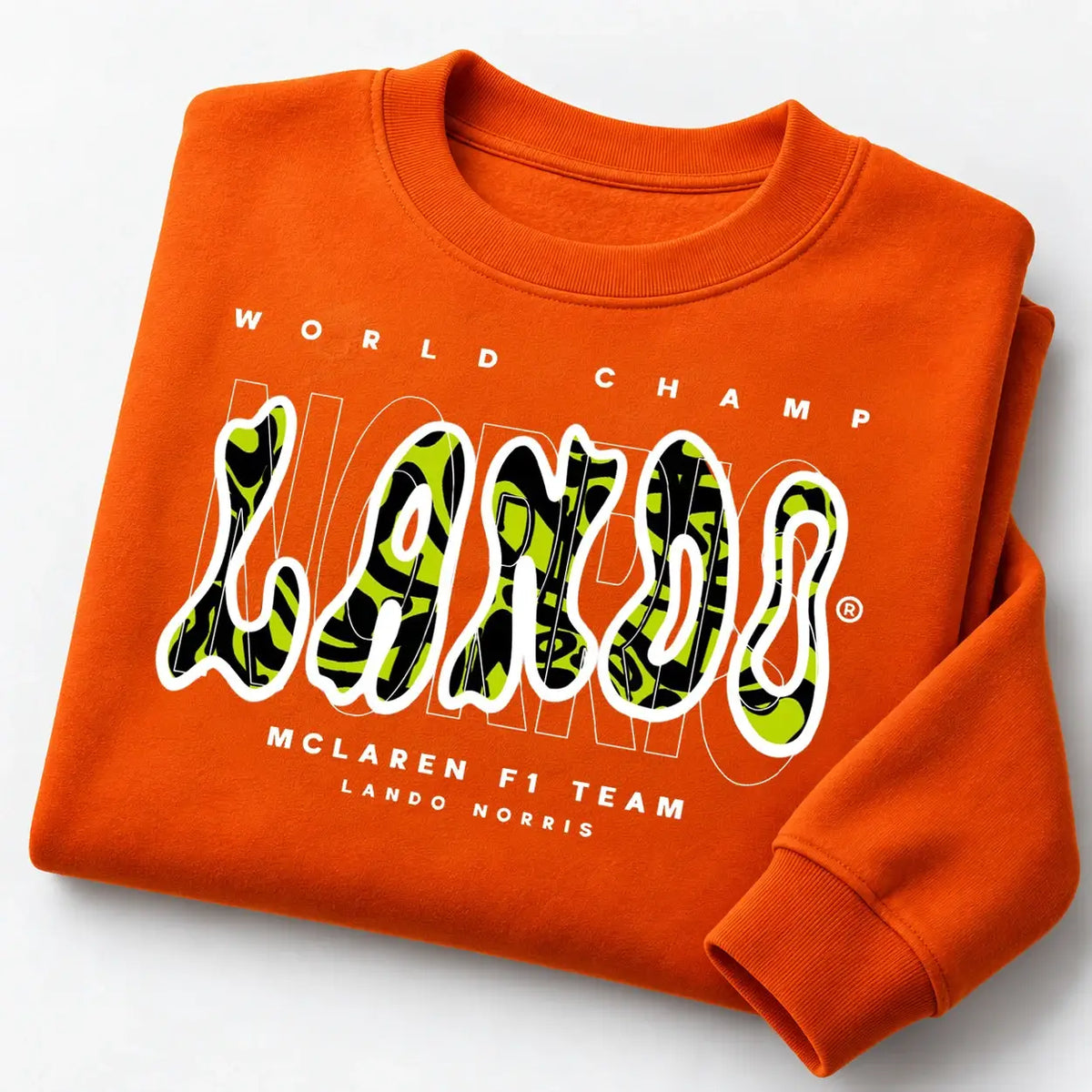 Orange Lando Norris World Champ jumper folded mockup