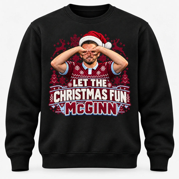 John McGinn Let the Christmas Fun McGinn Christmas jumper – Black front mockup