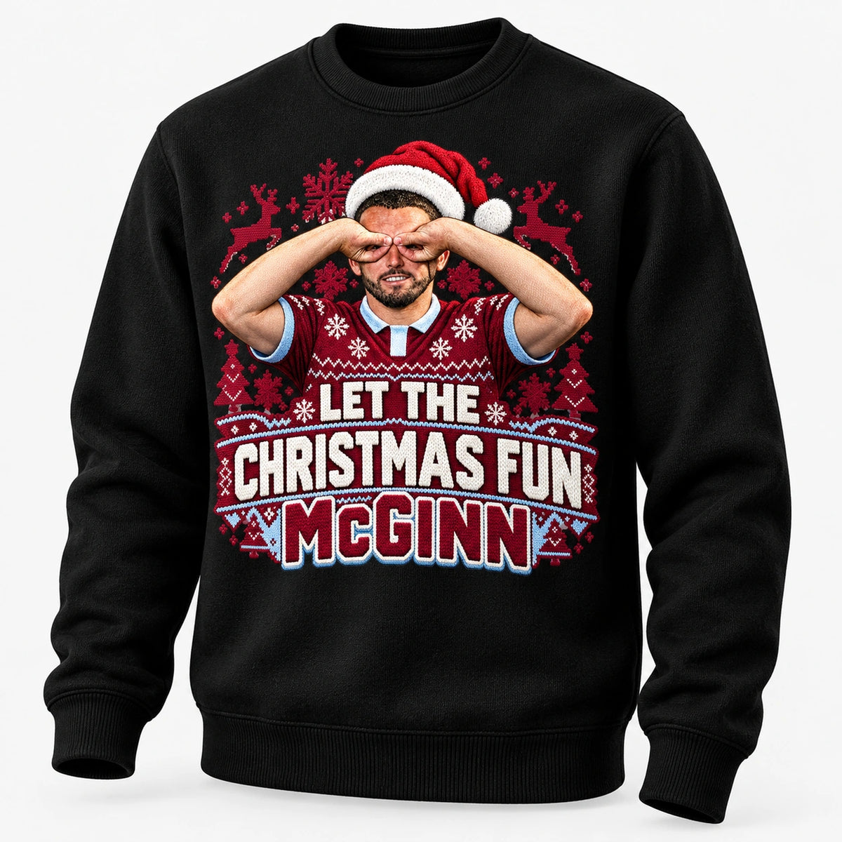 John McGinn Let the Christmas Fun McGinn Christmas jumper – Black angled mockup