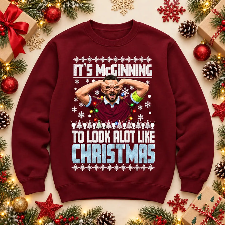 John McGinn Christmas jumper featuring the It’s McGinning festive football design