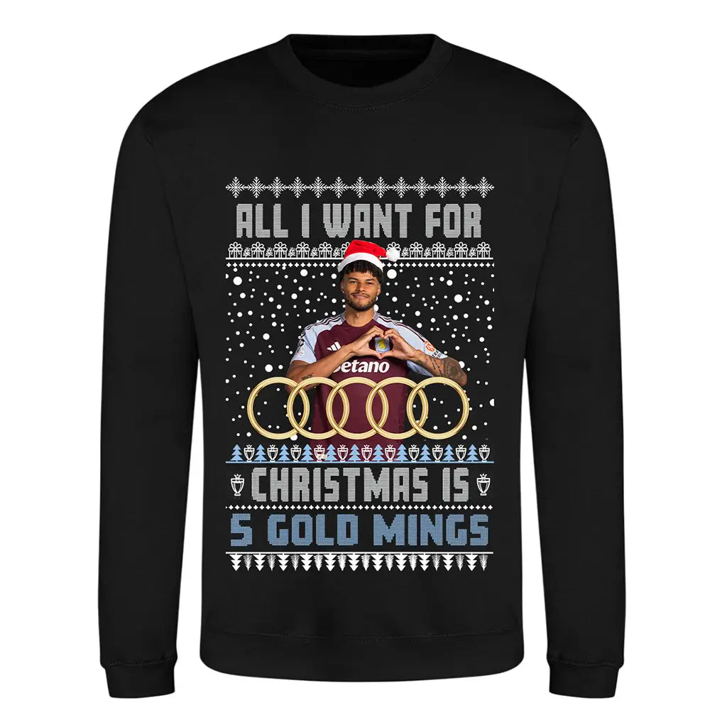 Tyrone Mings AVFC Christmas Jumper - "All I Want For Christmas Is 5 Gold Mings"