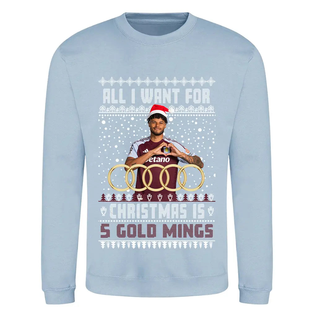 Sky blue Tyrone Mings 5 Gold Mings Aston Villa Christmas jumper