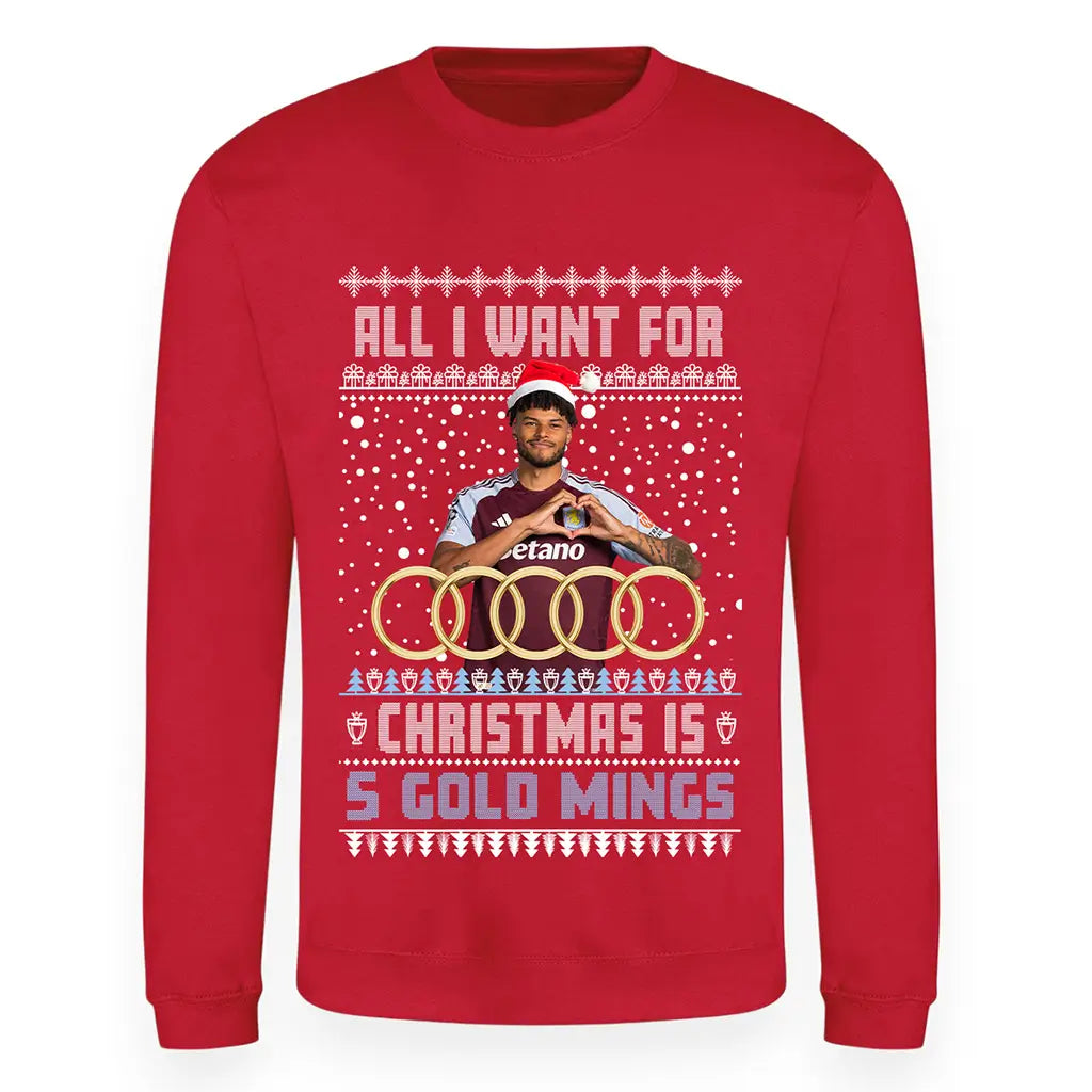 Tyrone Mings AVFC Christmas Jumper - "All I Want For Christmas Is 5 Gold Mings"
