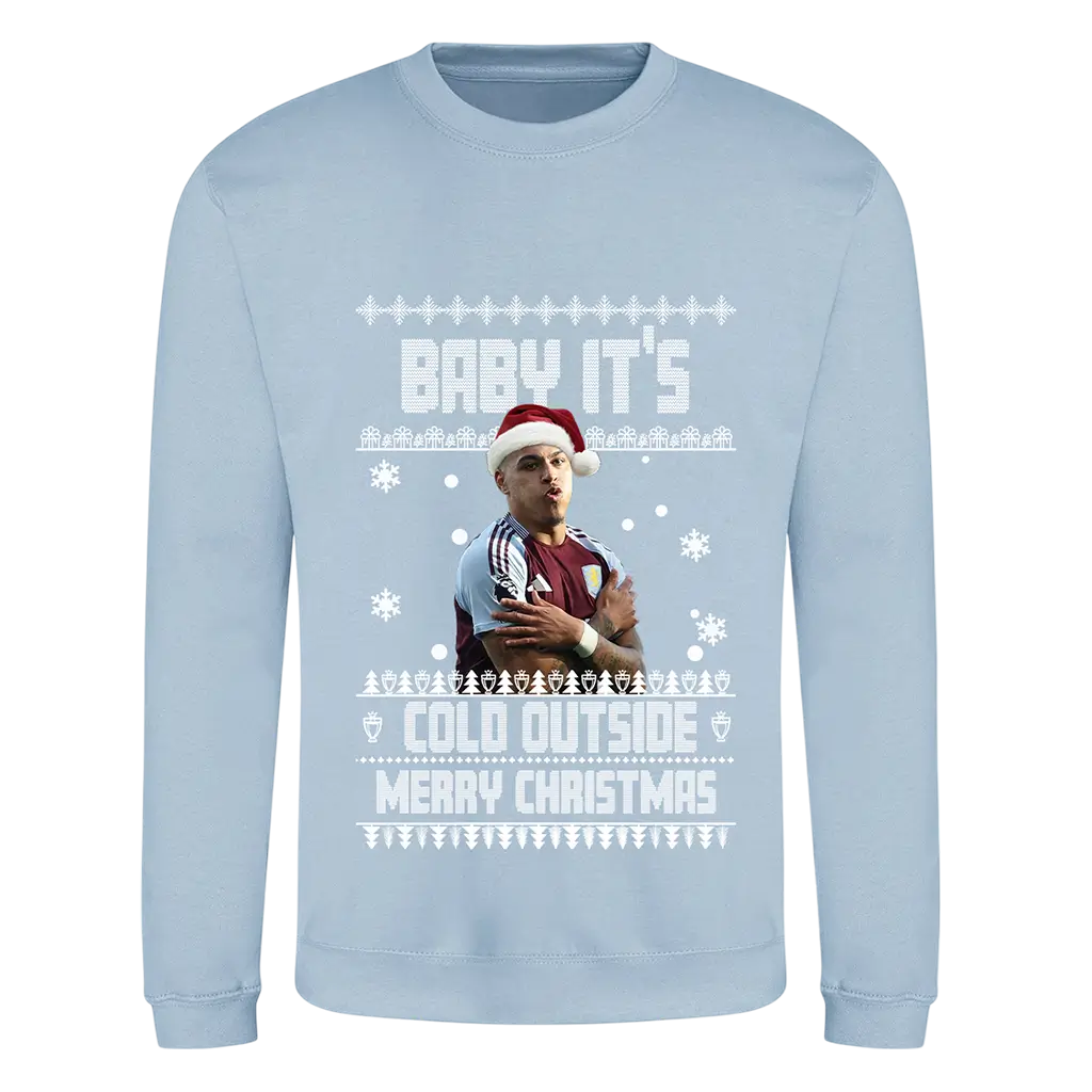 Morgan Rogers Christmas Jumper for Aston Villa Fans "Baby It's Cold Outside" Celebration