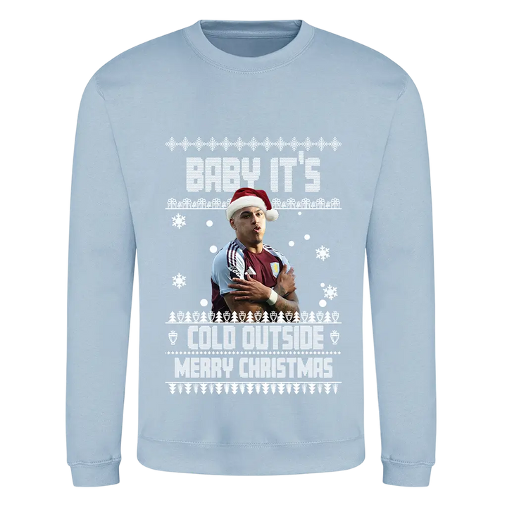Morgan Rogers Christmas Jumper for Aston Villa Fans "Baby It's Cold Outside" Celebration