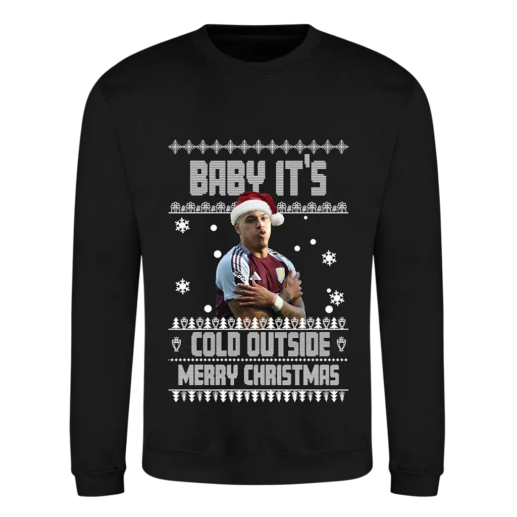Morgan Rogers Christmas Jumper for Aston Villa Fans "Baby It's Cold Outside" Celebration