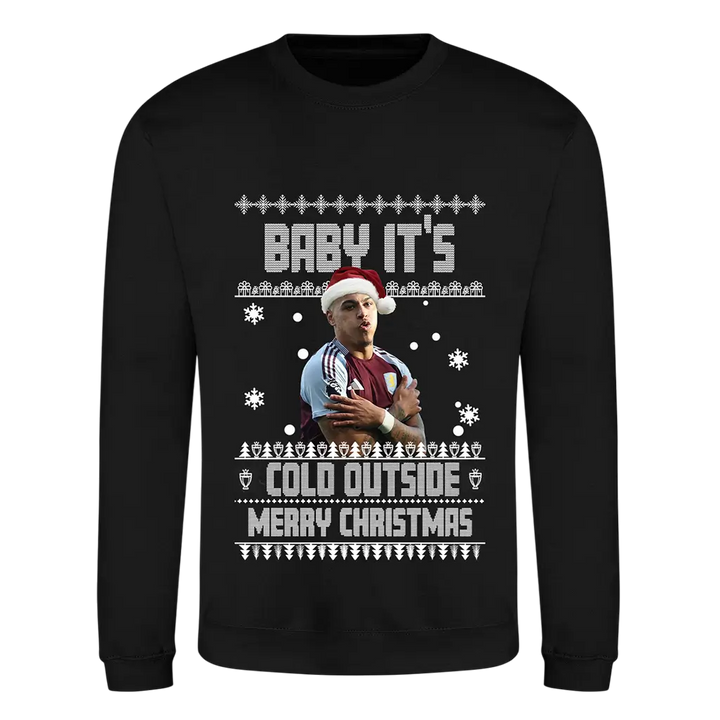 Morgan Rogers Christmas Jumper for Aston Villa Fans "Baby It's Cold Outside" Celebration