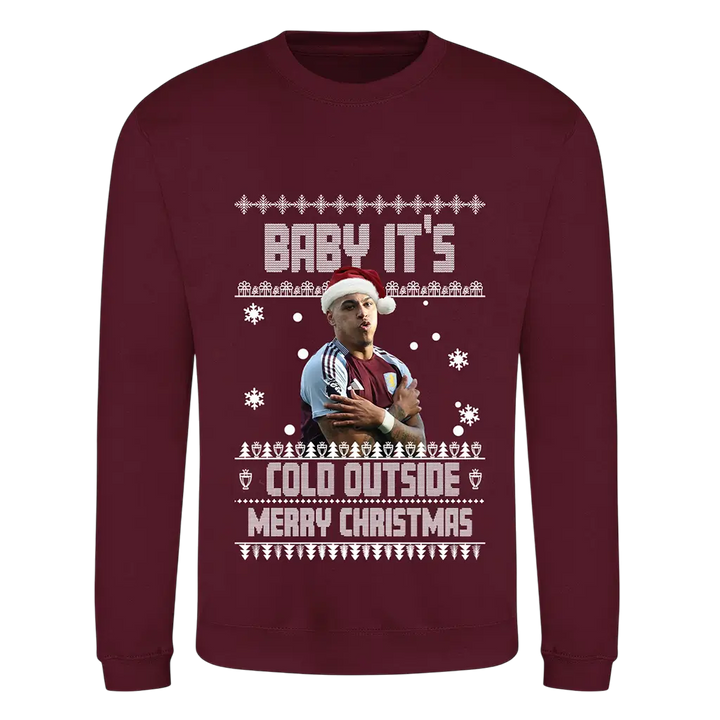 Morgan Rogers Christmas Jumper for Aston Villa Fans "Baby It's Cold Outside" Celebration