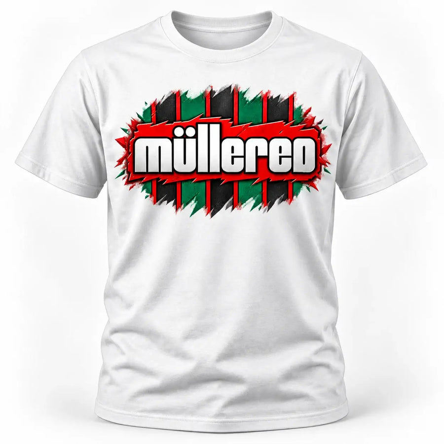 Müllered retro 90s football-inspired T-shirt – Arctic White, central chest graphic