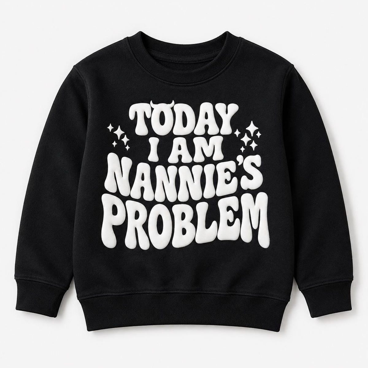 Black kids jumper with devil horn text design