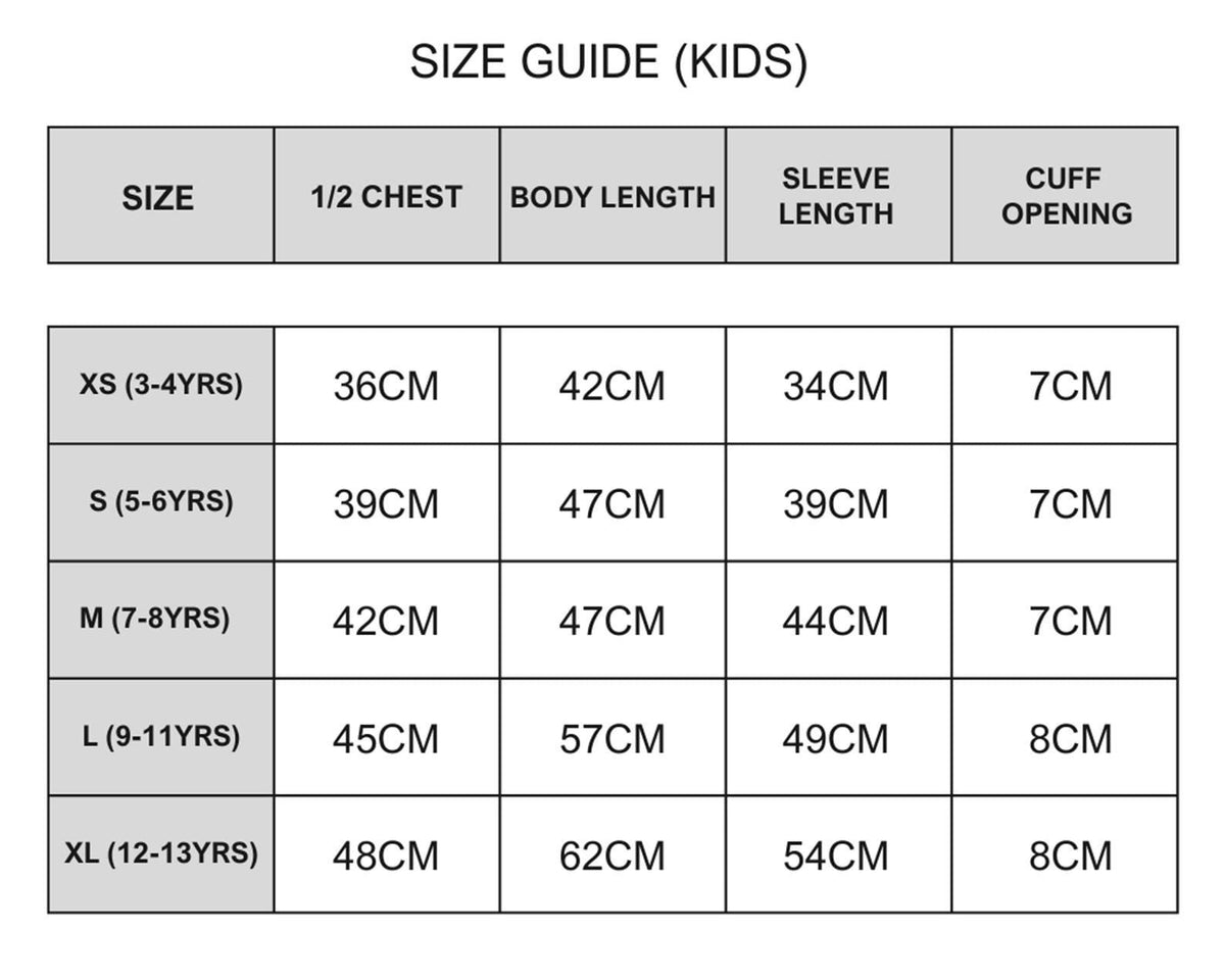 Kids jumper size guide