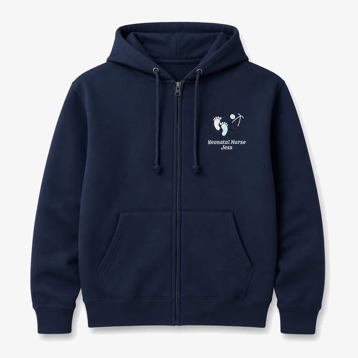 Navy NHS Neonatal Nurse hoodie with footprint embroidery