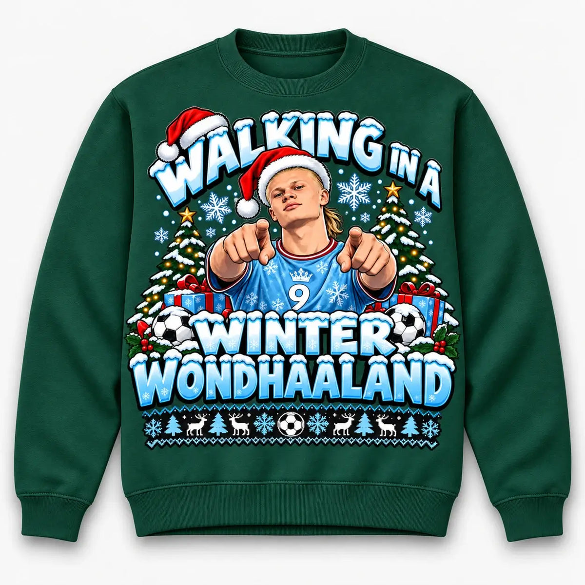 Bottle Green Walking in a Winter Wondhaaland Christmas jumper flat lay