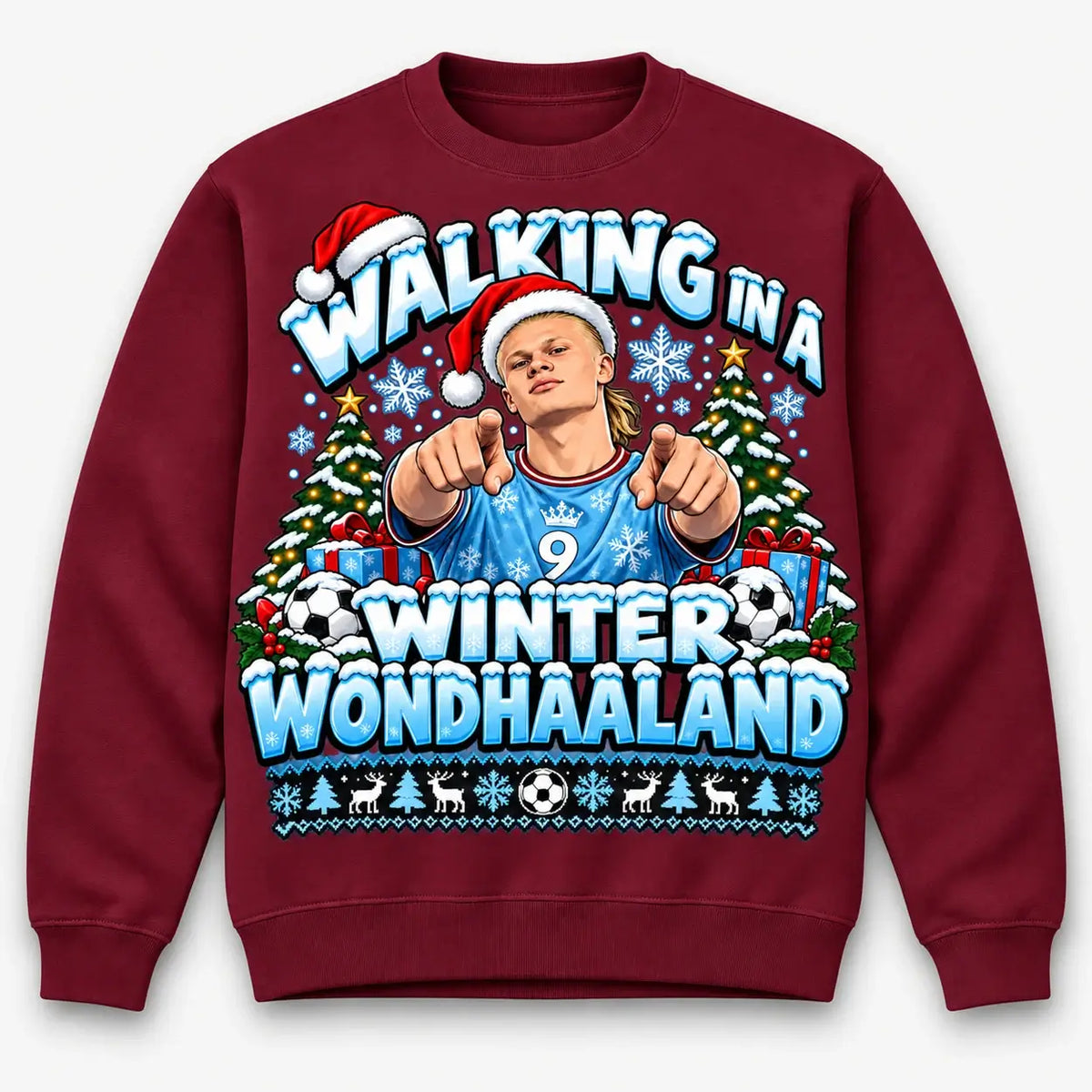 Burgundy Walking in a Winter Wondhaaland Christmas jumper flat lay