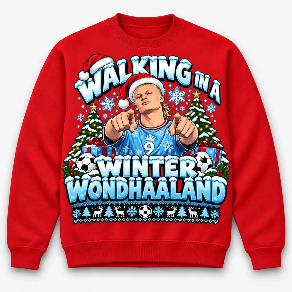 Red Walking in a Winter Wondhaaland Christmas jumper flat lay