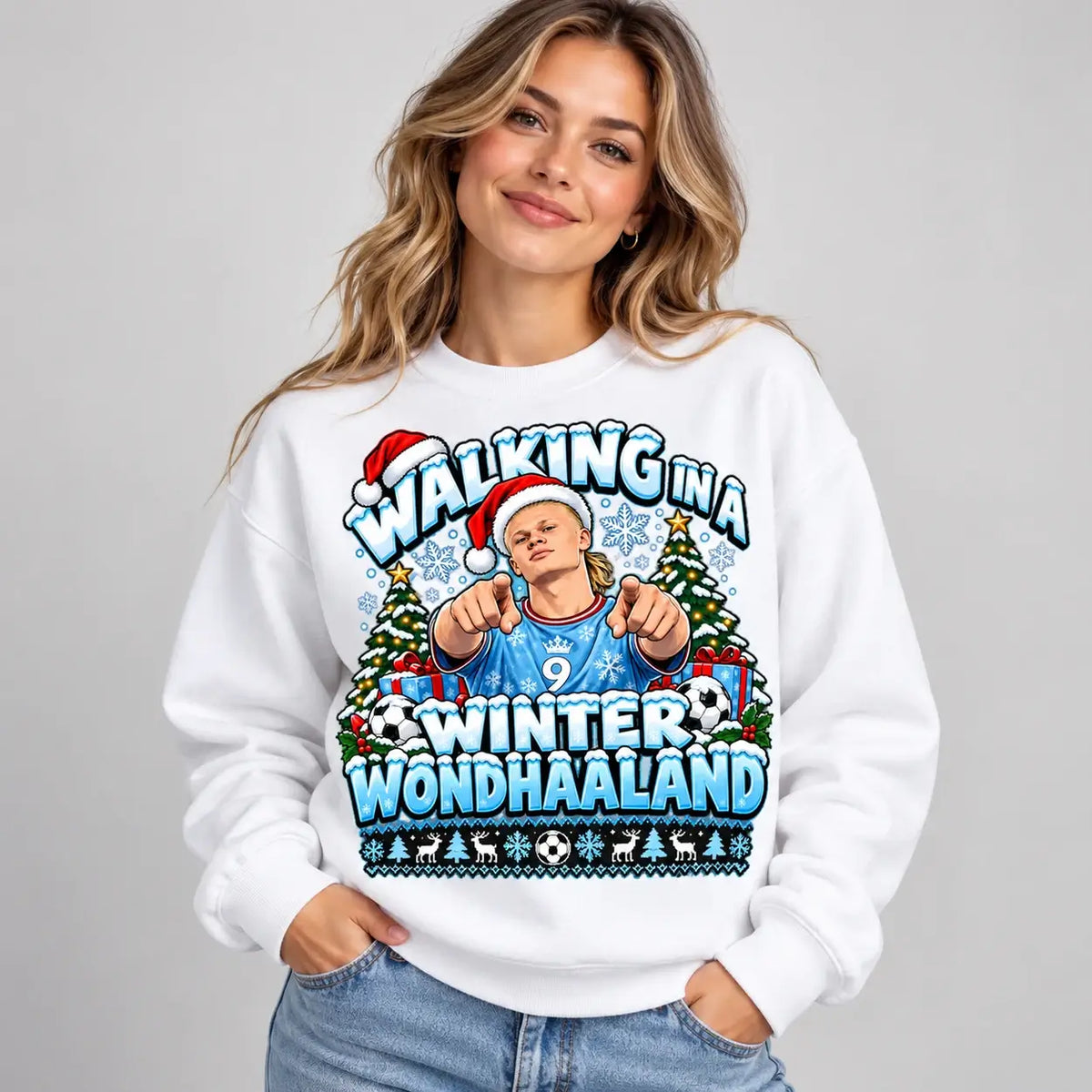 Model wearing White Walking in a Winter Wondhaaland Christmas jumper