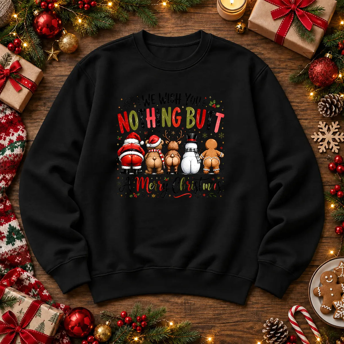 Black Nothing Butt Merry Christmas funny festive jumper