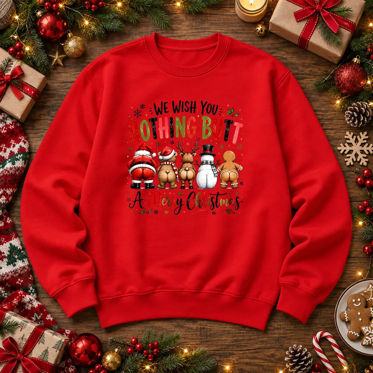 Fire Red Nothing Butt Merry Christmas funny festive jumper