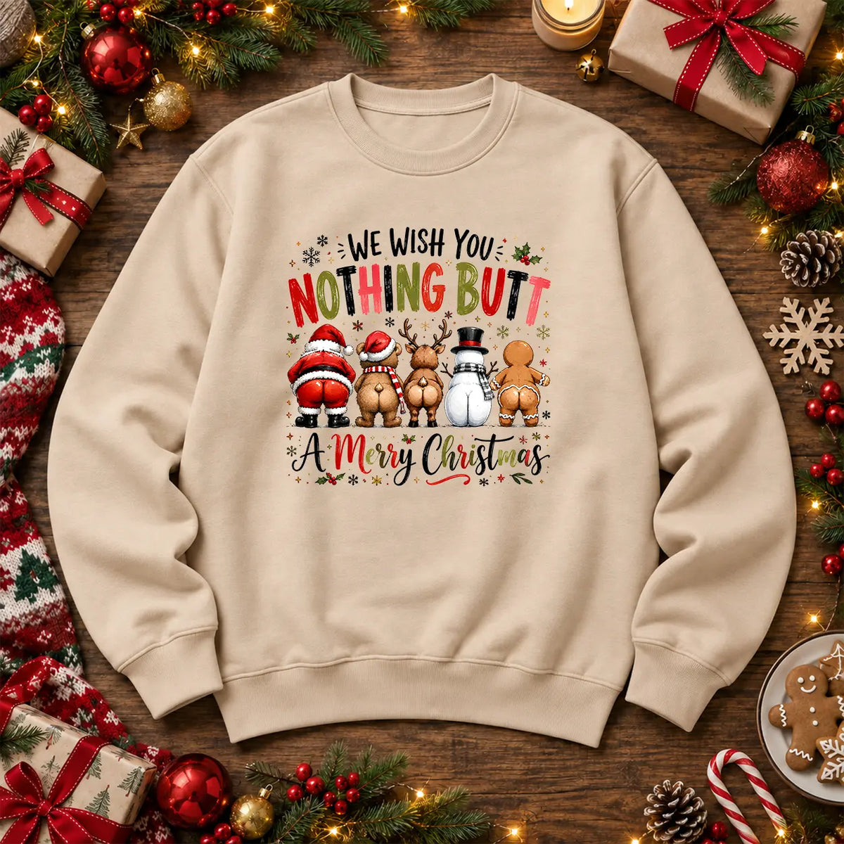 Natural Stone Nothing Butt Merry Christmas funny festive jumper