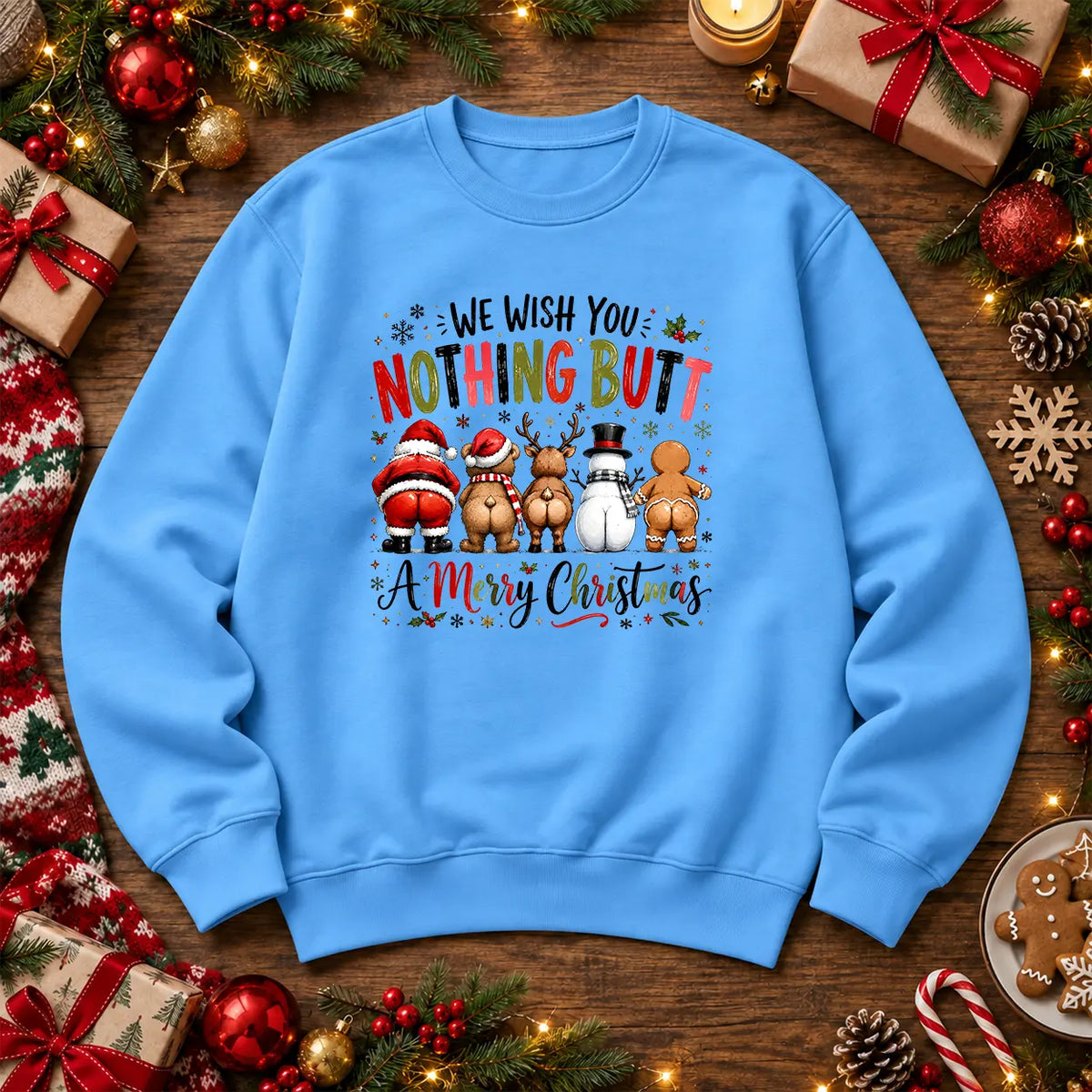 Sky Blue Nothing Butt Merry Christmas funny festive jumper