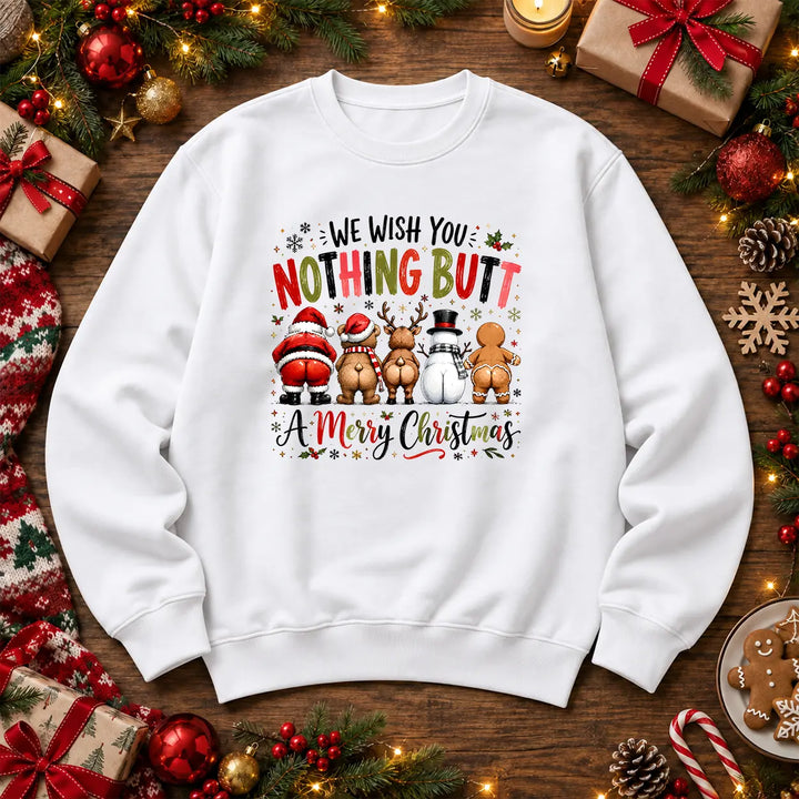 White Nothing Butt Merry Christmas funny festive jumper