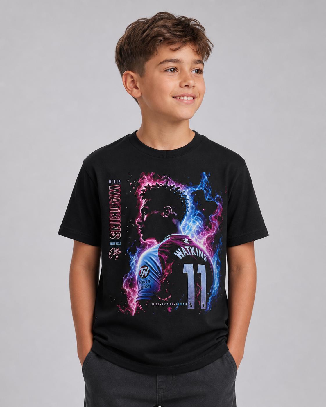 Black football fan shirt with Ollie Watkins graphic