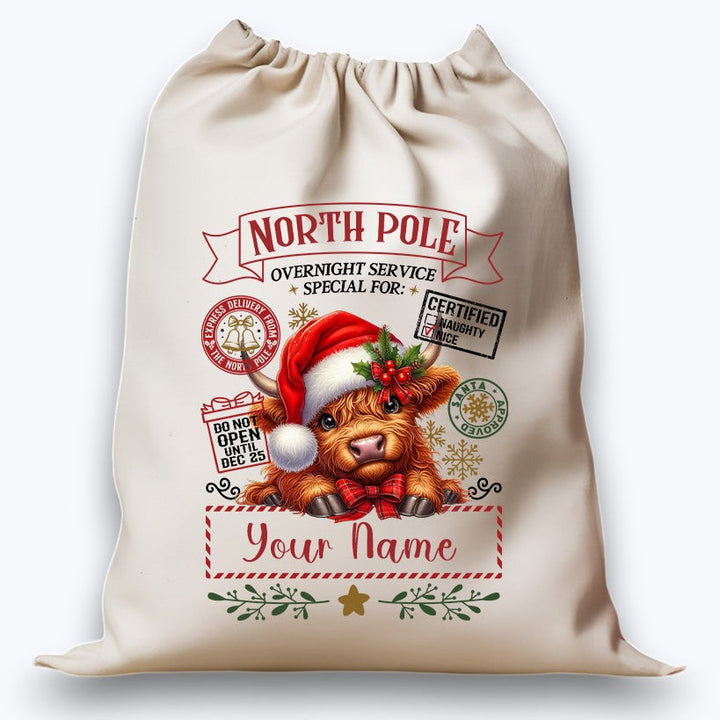 Personalised DTF Printed Christmas Sack - Cute Cow Design