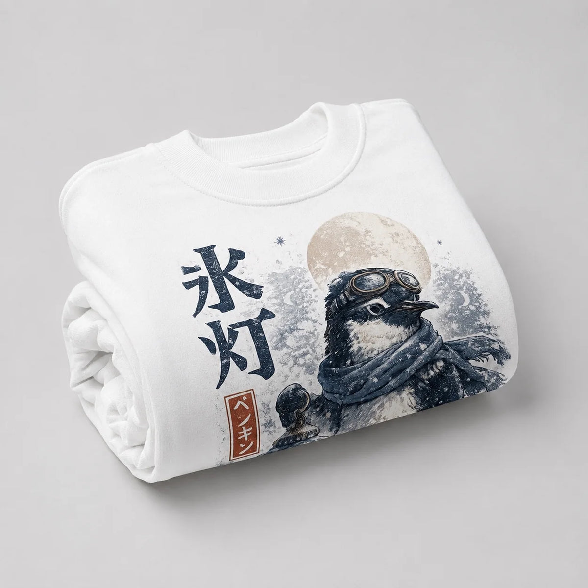 Rolled Penguin Ice Lantern graphic T-shirt fabric and print detail