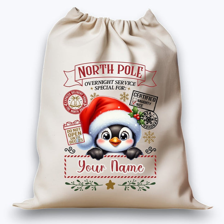Personalised DTF Printed Christmas Sack - Penguin Design