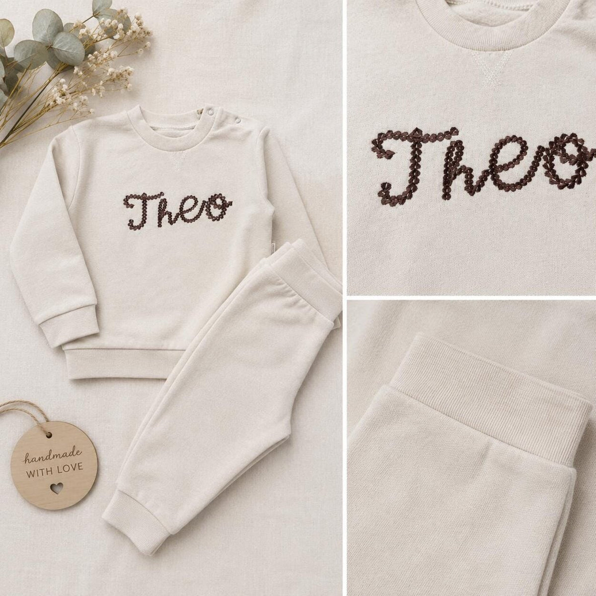 Personalised tracksuit embroidery detail collage