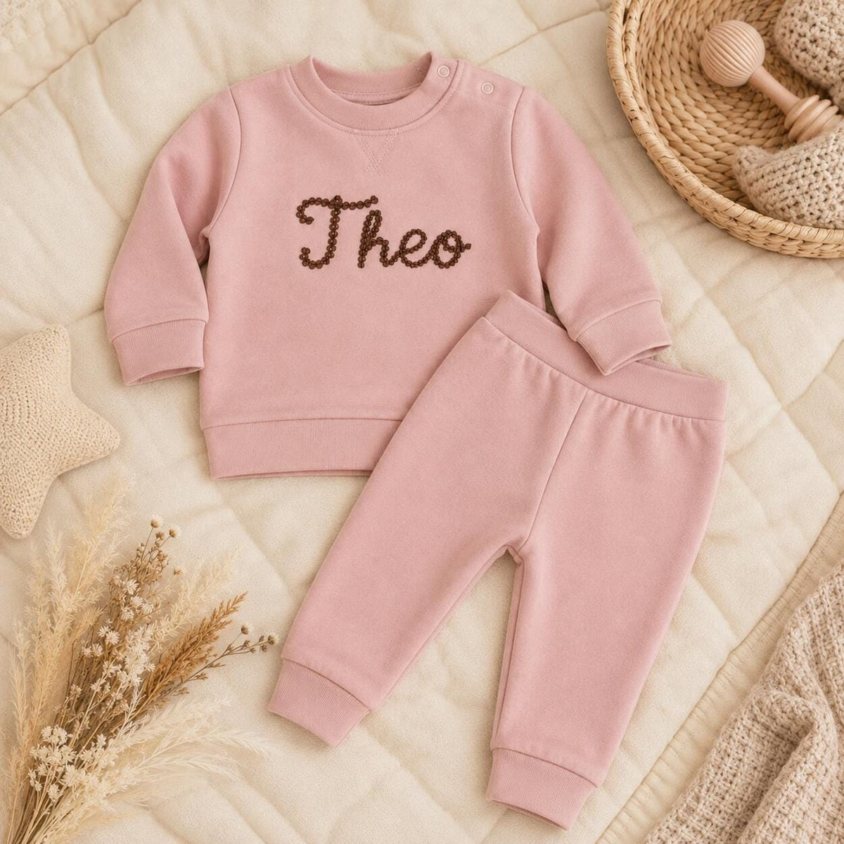 Soft pink personalised sweatshirt and joggers set
