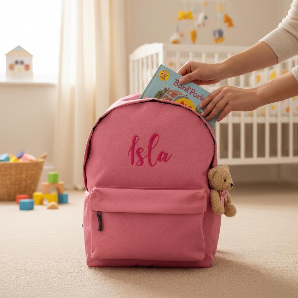 Pink personalised children's school backpack