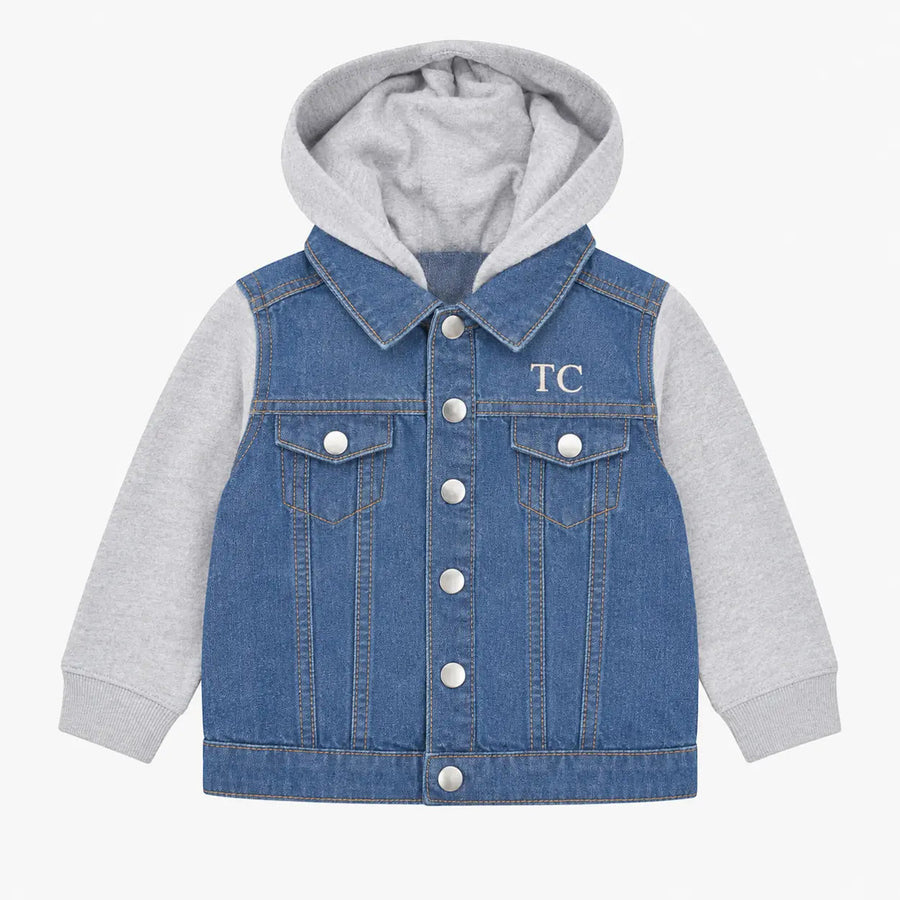Personalised kids denim jacket front view