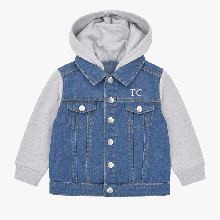 Personalised kids denim jacket front view