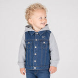 Child wearing personalised embroidered denim jacket