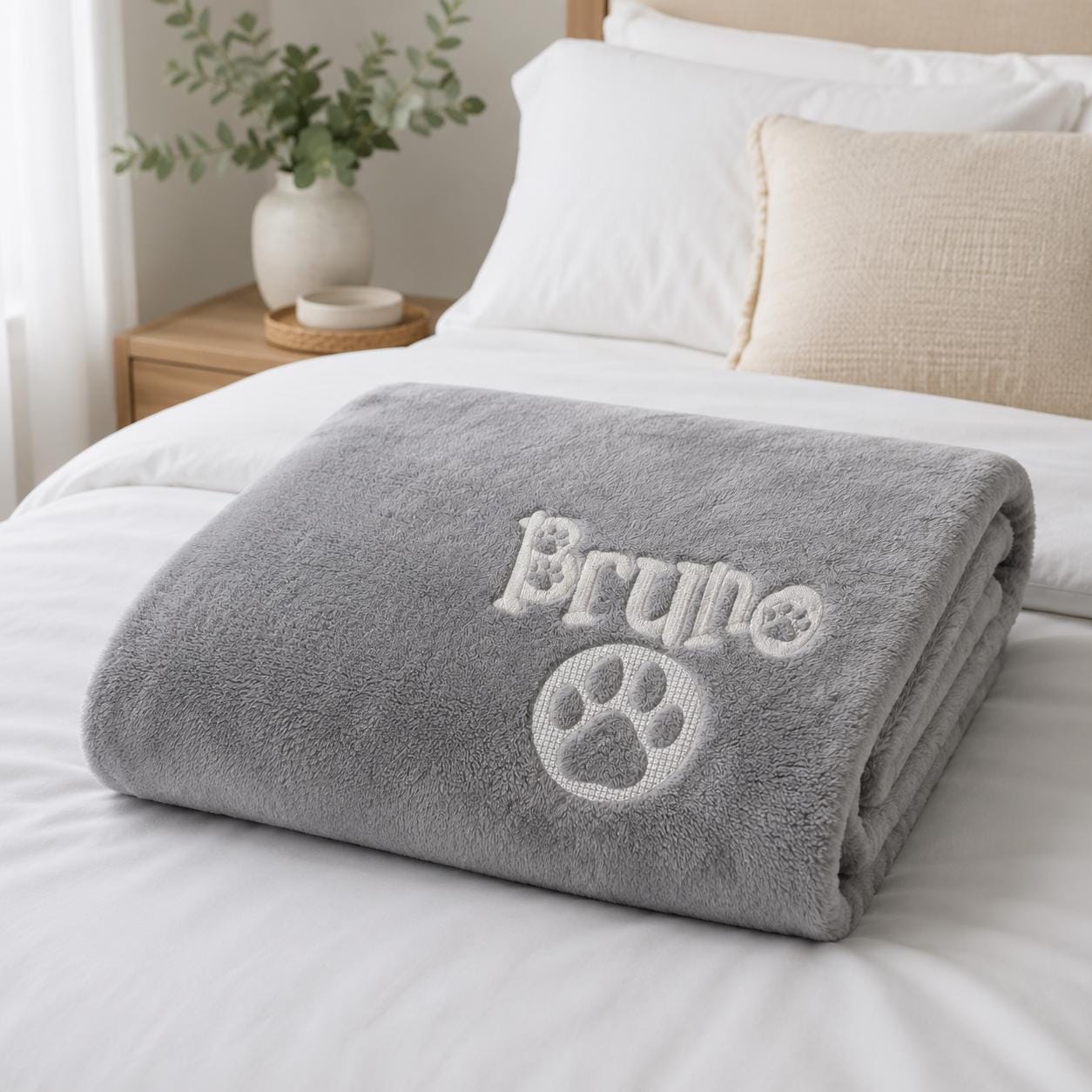 Embroidered pet name blanket close-up