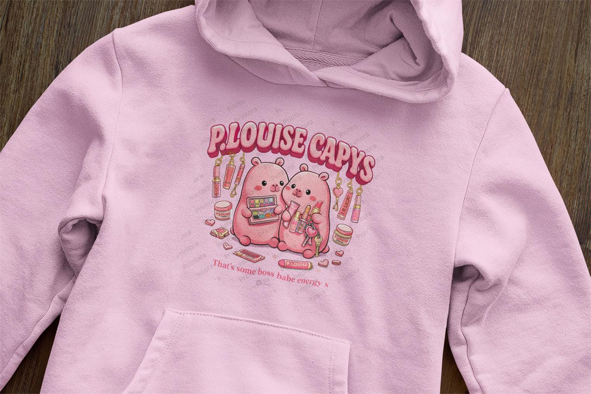 Cute capybara beauty-themed hoodie in pink