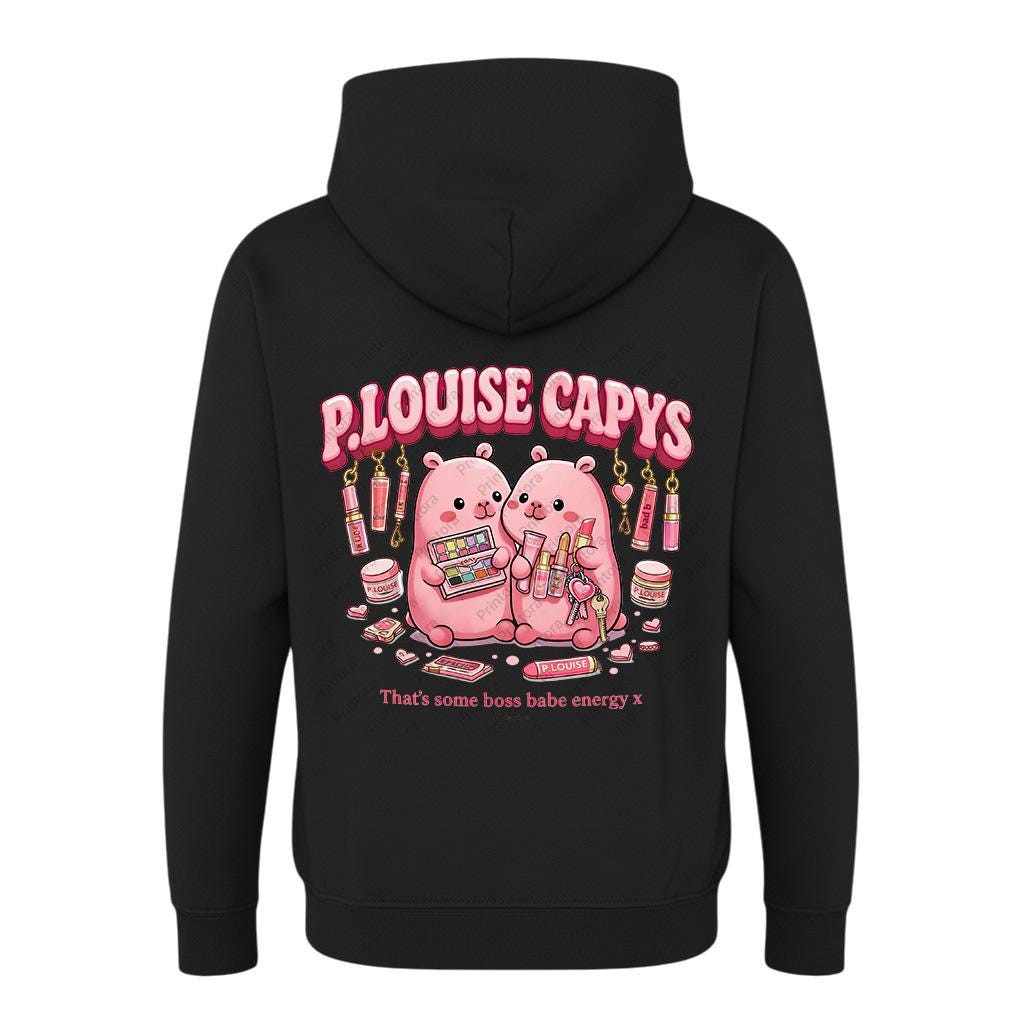 Capybara makeup hoodie graphic close-up