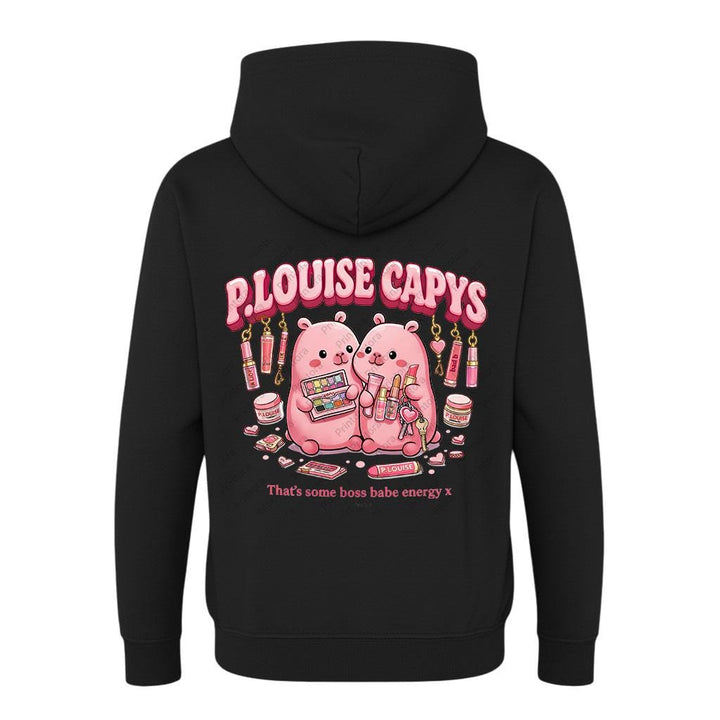 Capybara makeup hoodie graphic close-up