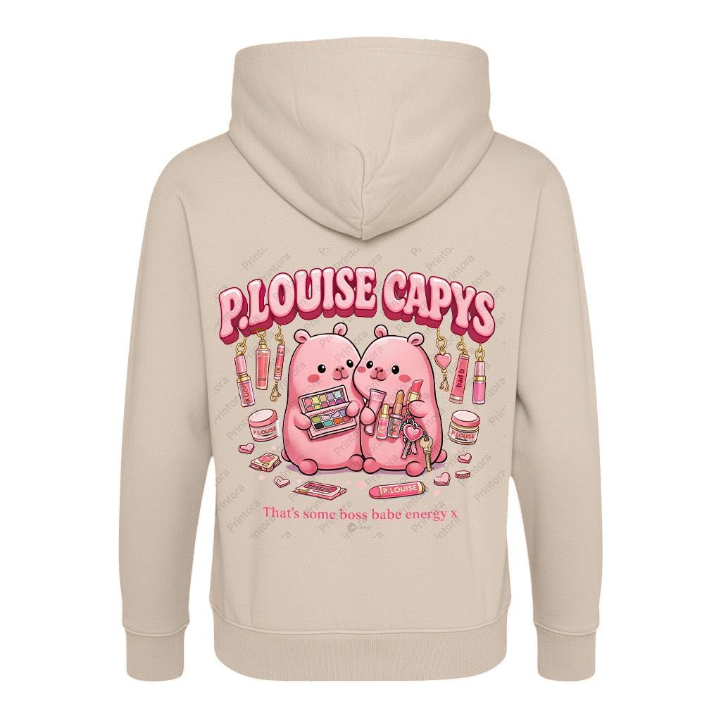 Capybara hoodie front and back design placement