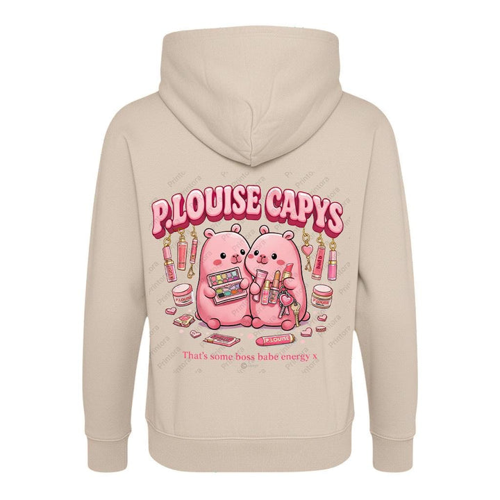 Capybara hoodie front and back design placement