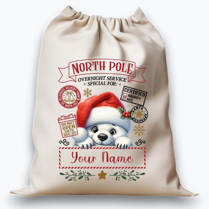 Personalised DTF Printed Christmas Sack - Cute Polar Bear