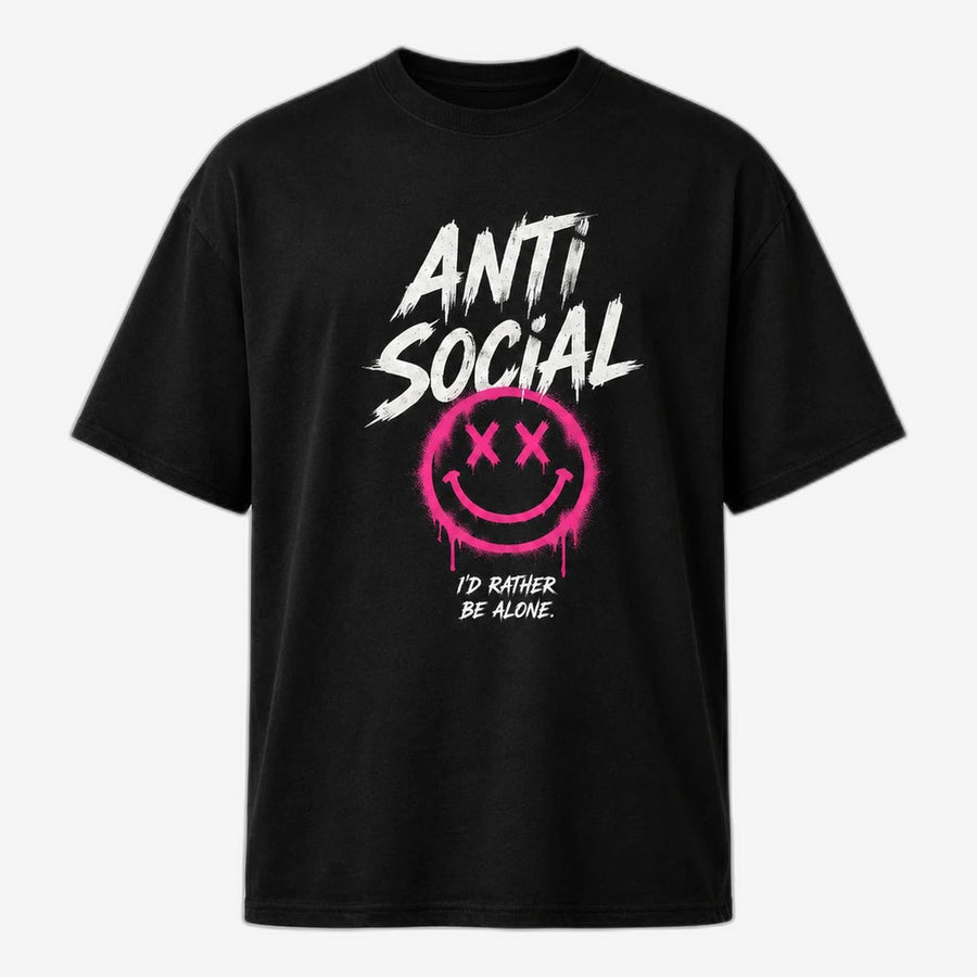 Anti Social Graphic T-Shirt | Pink Smiley Streetwear Tee