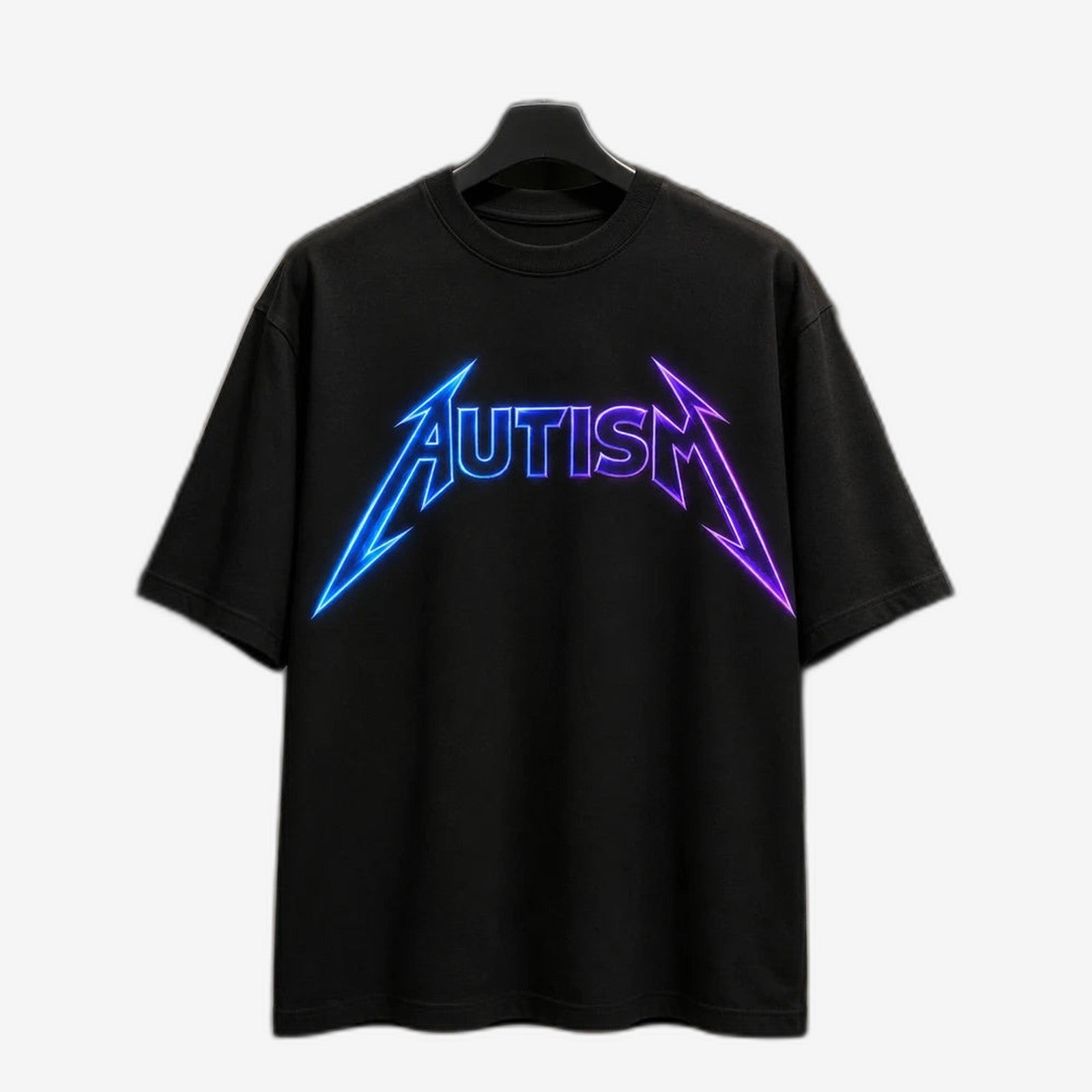 Autism Neon Graphic T-Shirt | Blue & Purple Metal Style Black Tee