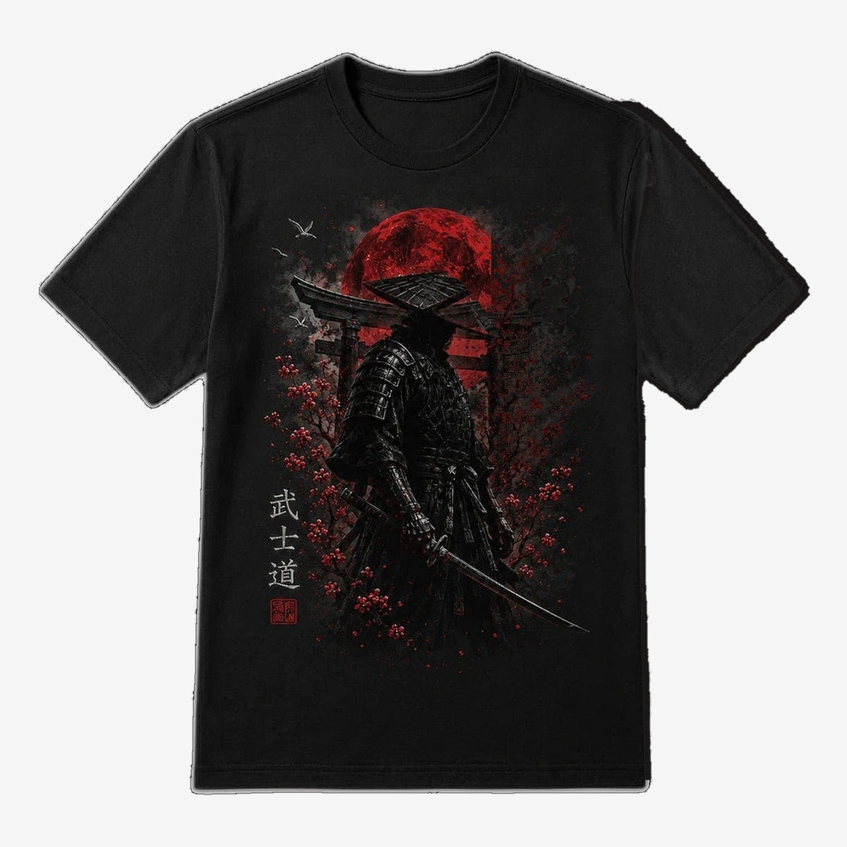 Bushido Samurai Red Moon Graphic T-Shirt