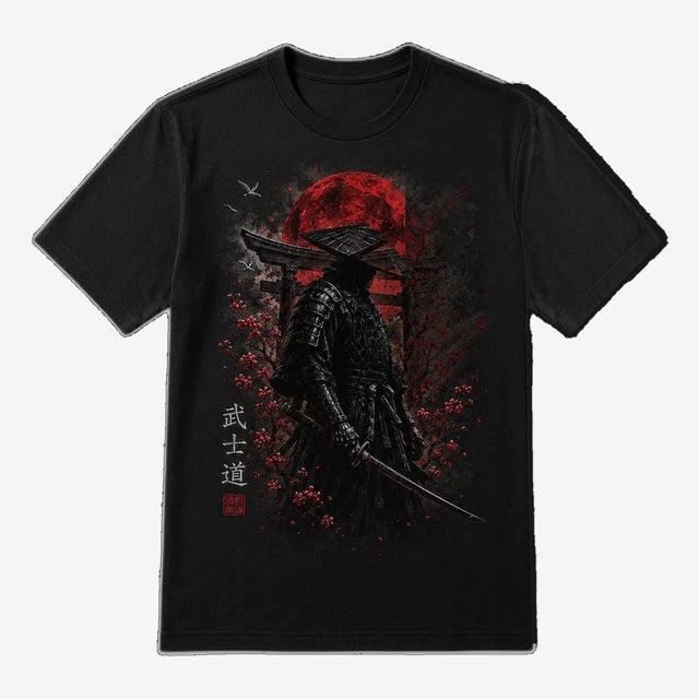 Bushido Samurai Red Moon Graphic T-Shirt